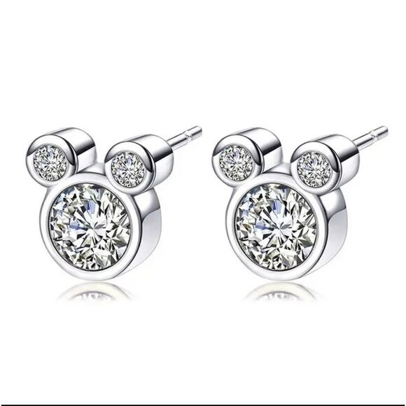 Silver Mickey Mouse Crystal Stud Earrings - Picture 3 of 4